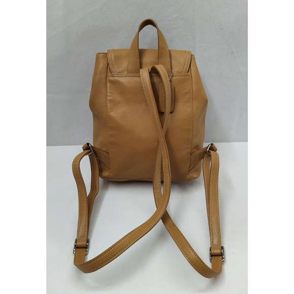 Coach Brown Tan Leather Drawstring Buckle Flap Closure Backpack - Vintage - Picture 2 of 16